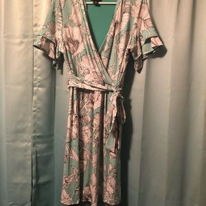 Liz Claiborne Floral Striped Wrap Dress size XL